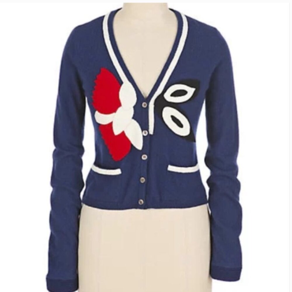 💙 FIELD FLOWER Anthropologie HOLLANDER CARDIGAN Small Lambswool Cashmere Blend